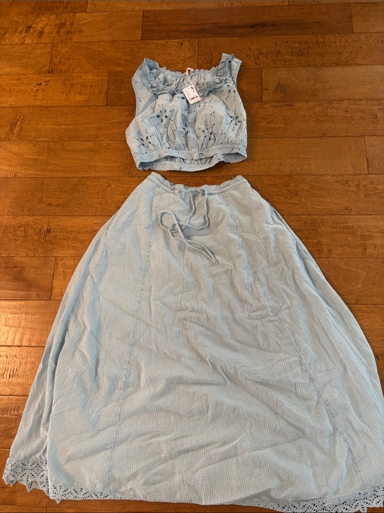 Free People Dresses & Skirts - Free People Dew Shine Eyelet Embroidered SET – Light Blue XS NWT